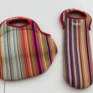 Striped Neoprene Wine Bottle Tote Set